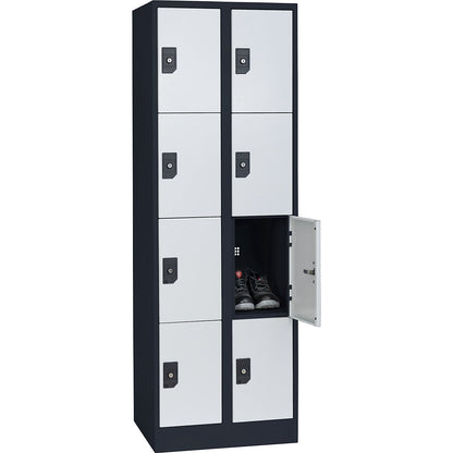 Stuttgart 4-fold compartment locker, 2 compartments, W 600 mm, charcoal / light grey.