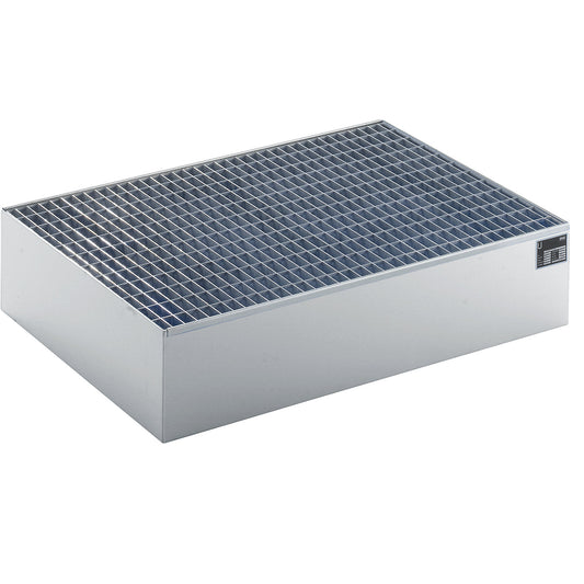 Pallet sump tray, LxWxH 1200 x 800 x 260 mm, hot dip galvanised, with grate.