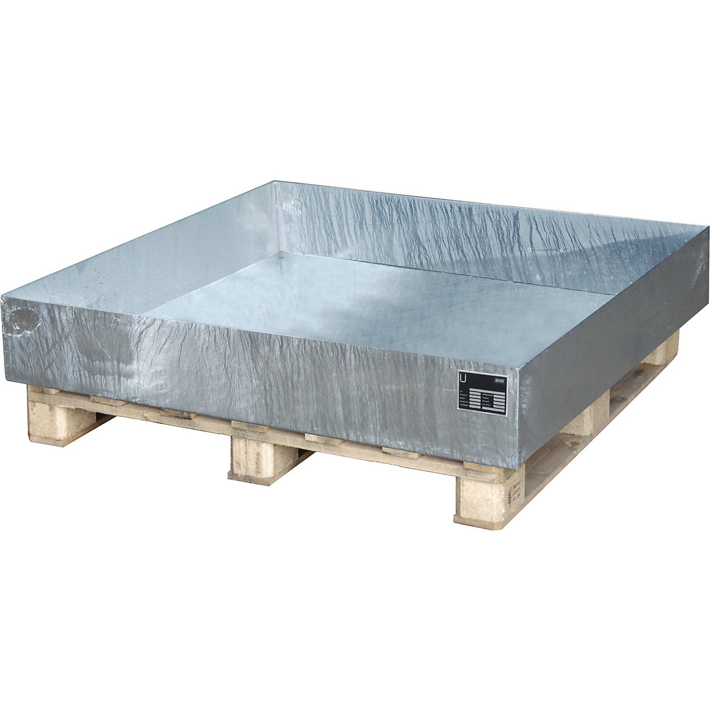 Pallet sump tray, LxWxH 1200 x 1200 x 185 mm, hot dip galvanised.