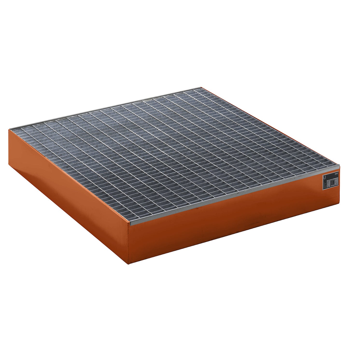 Pallet sump tray, LxWxH 1200 x 1200 x 185 mm, orange RAL 2000, with grate.