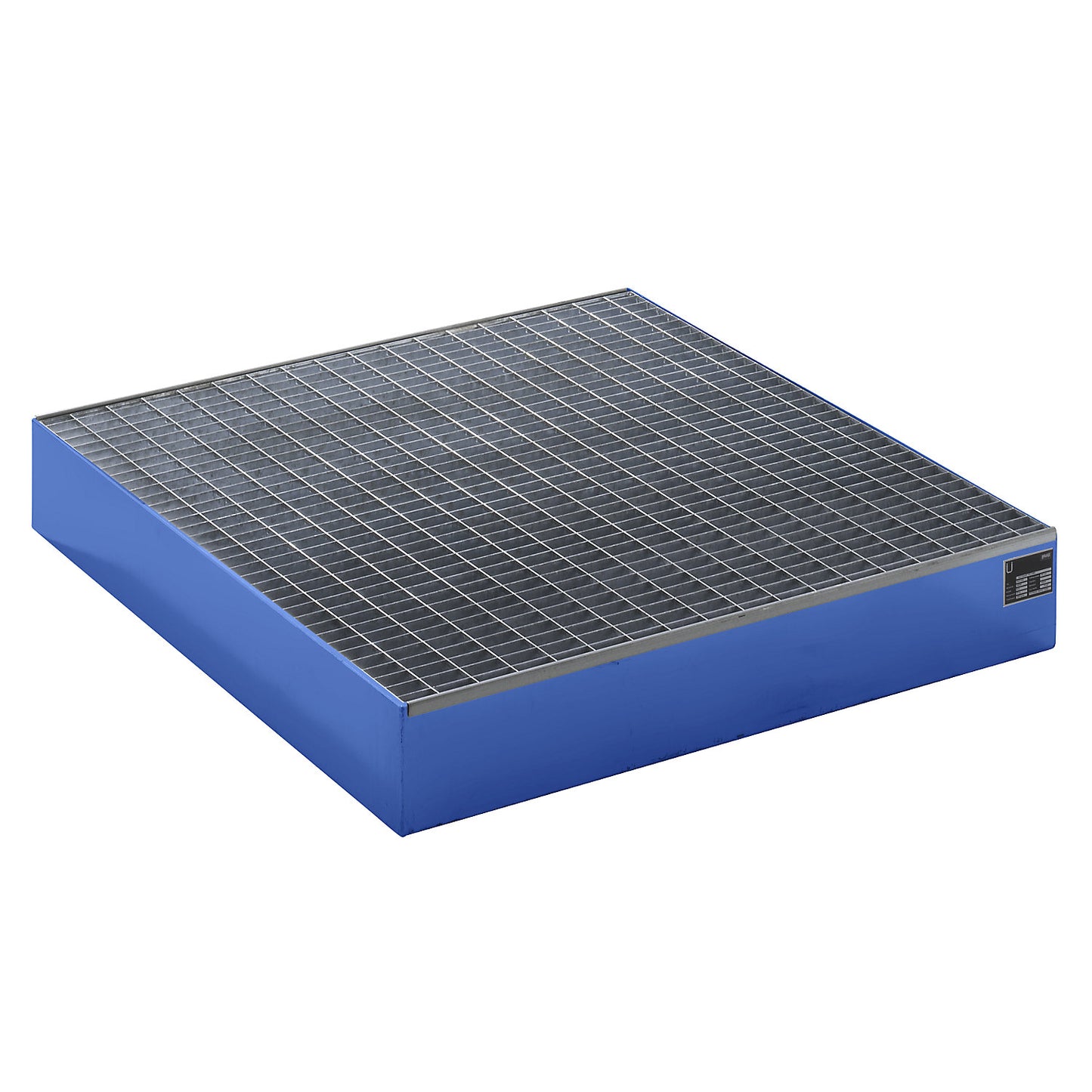 Pallet sump tray, LxWxH 1200 x 1200 x 185 mm, blue RAL 5012, with grate.