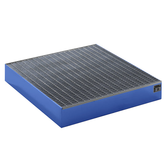 Pallet sump tray, LxWxH 1200 x 1200 x 185 mm, blue RAL 5012, with grate.