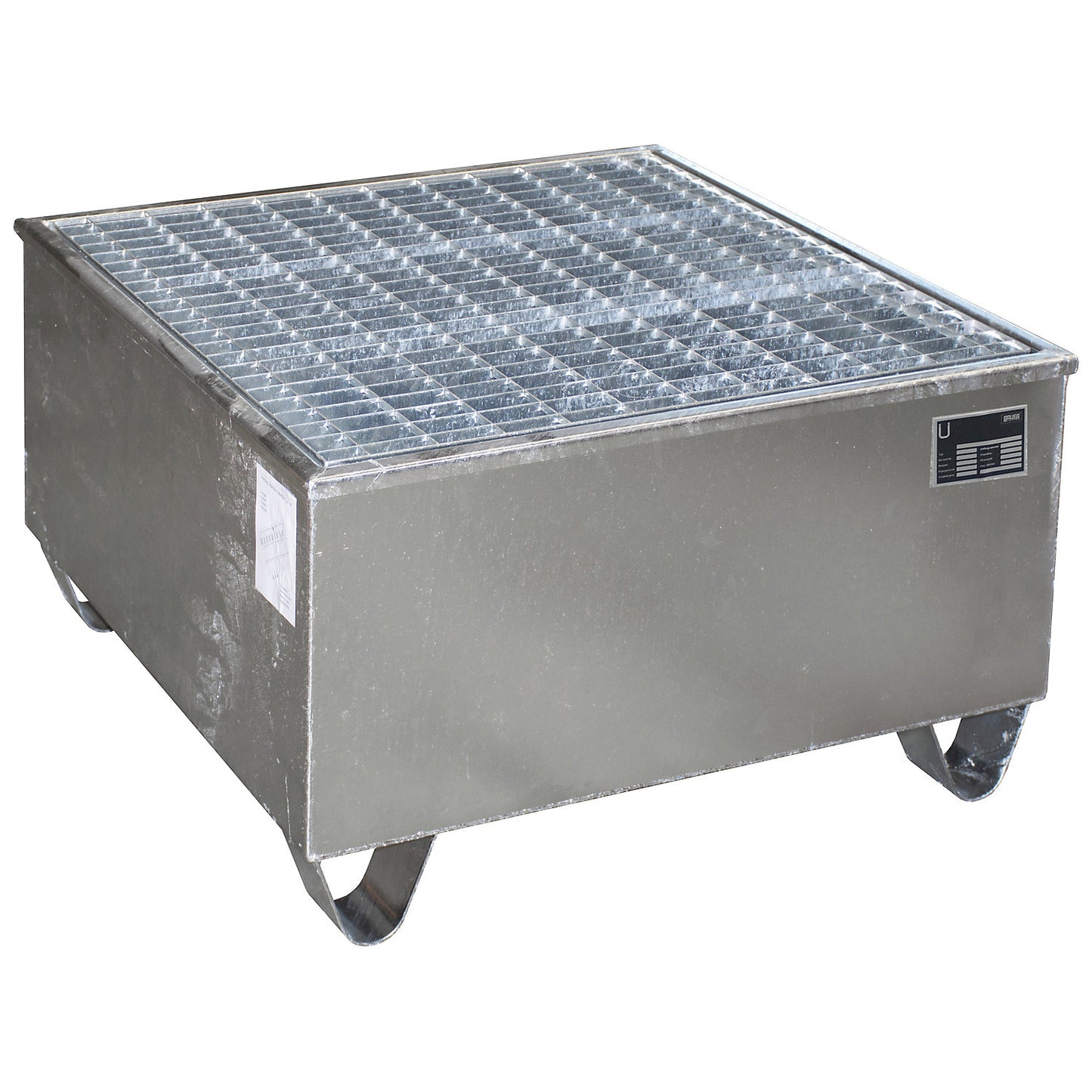 Steel sump tray with PE insert, for 200 l drums, LxWxH 815 x 815 x 468 mm, zinc plated.