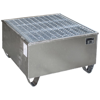 Steel sump tray with PE insert, for 200 l drums, LxWxH 815 x 815 x 468 mm, zinc plated.