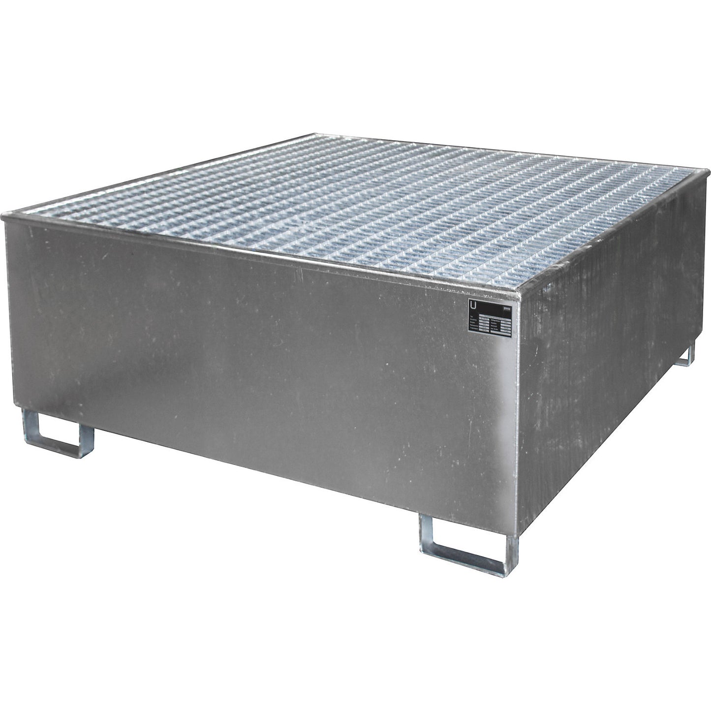 Steel sump tray with PE insert, 1000 l, for 1 x IBC/CTC, LxWxH 1475 x 1475 x 630 mm, zinc plated.