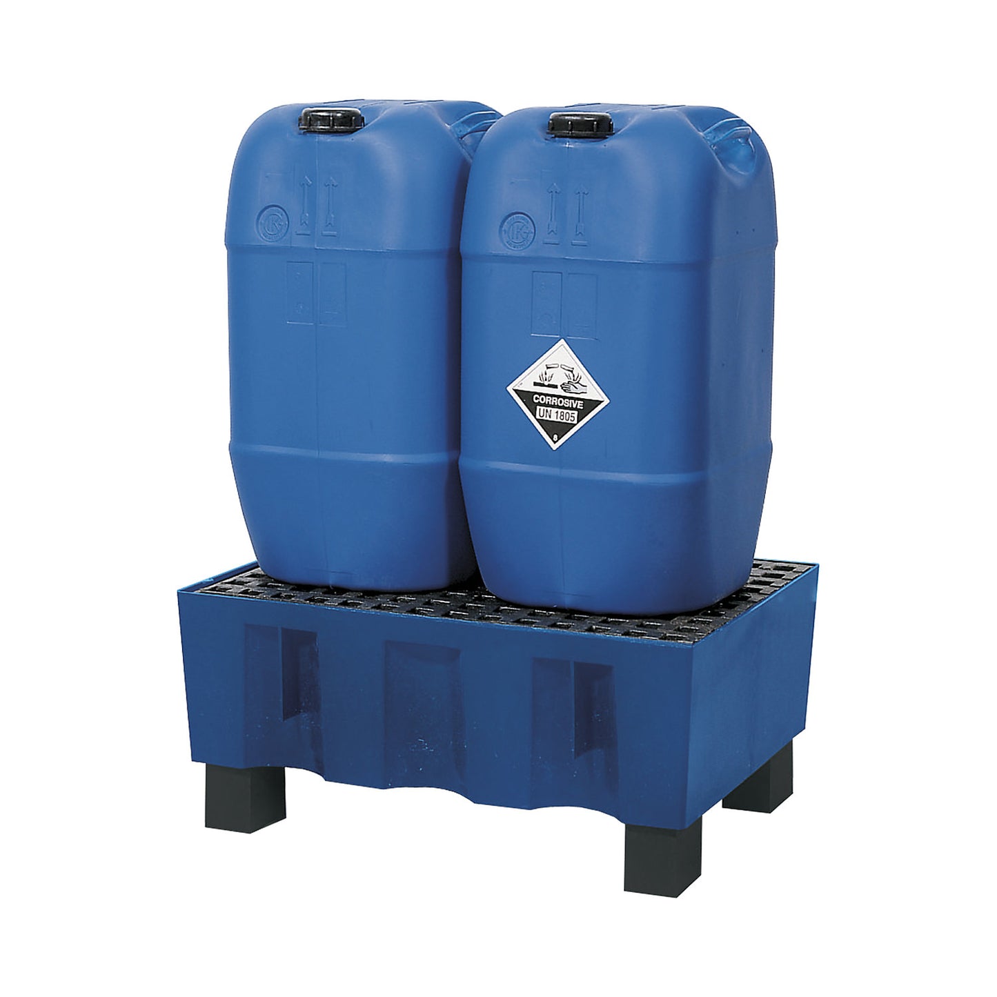 PE sump tray for 60 litre drums, sump capacity 60 l, with four feet, with GRP grate.