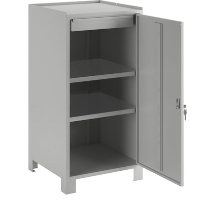 Tool cupboard with feet, HxWxD 1000 x 500 x 500 mm, 1 drawer, 2 shelves, light grey RAL 7035.