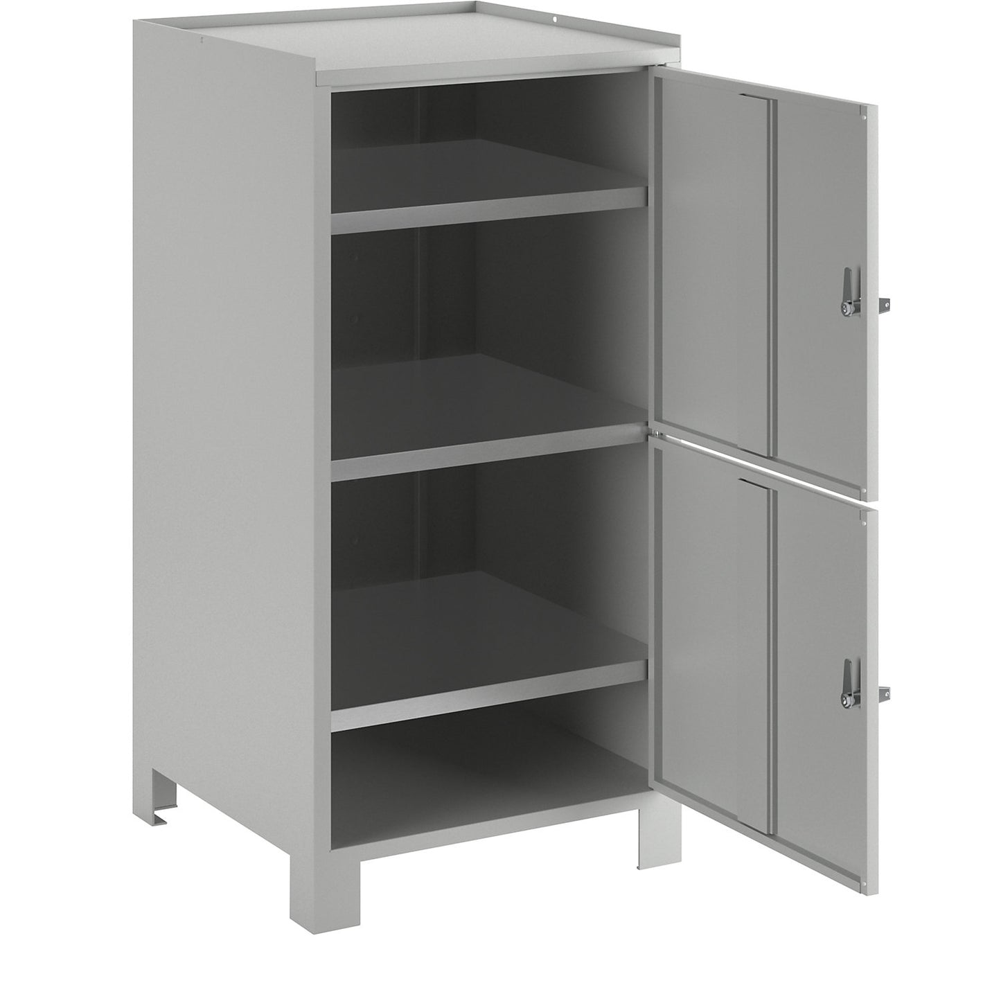 Tool cupboard with feet, HxWxD 1000 x 500 x 500 mm, 2 lockable compartments with 1 shelf each, light grey RAL 7035.