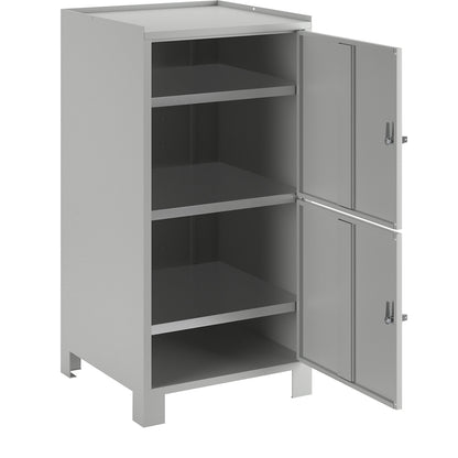 Tool cupboard with feet, HxWxD 1000 x 500 x 500 mm, 2 lockable compartments with 1 shelf each, light grey RAL 7035.