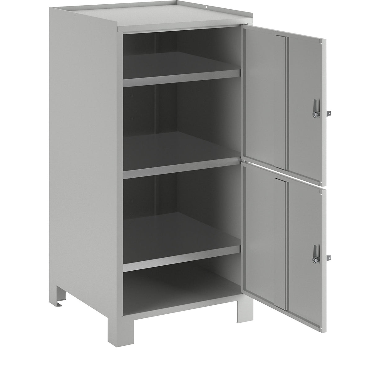 Tool cupboard with feet, HxWxD 1000 x 500 x 500 mm, 2 lockable compartments with 1 shelf each, light grey RAL 7035.
