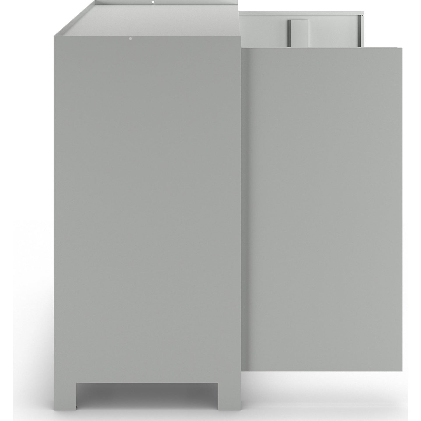 Tool cupboard with feet, HxWxD 1000 x 1000 x 500 mm, partition, 1 drawer and 2 shelves on each side, light grey RAL 7035.