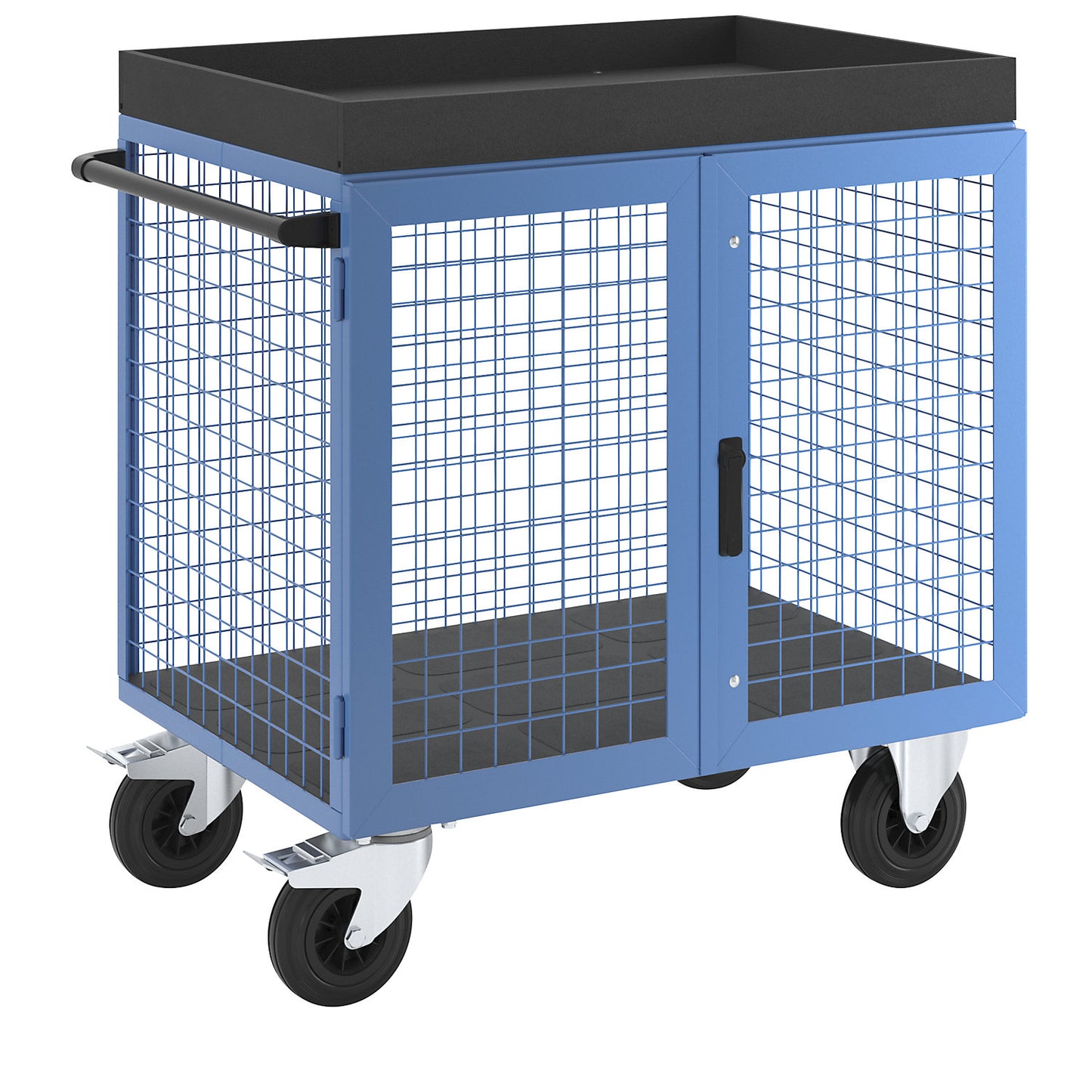 KOMPAKT cupboard trolley, front and sides made of steel mesh, without shelf.