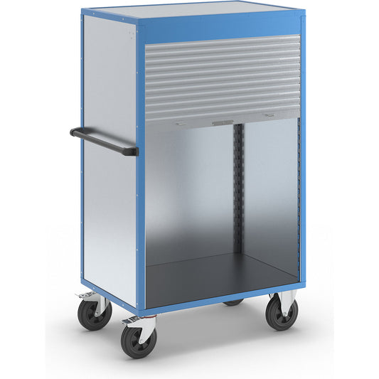 Cupboard trolley, roller shutter made of aluminium, without shelves.
