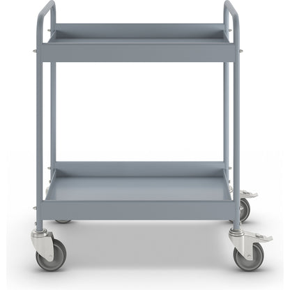 Table trolley, powder coated tubular steel, max. load 40 kg, 2 shelves, silver grey RAL 7001, 4 swivel castors, 2 with double stops.