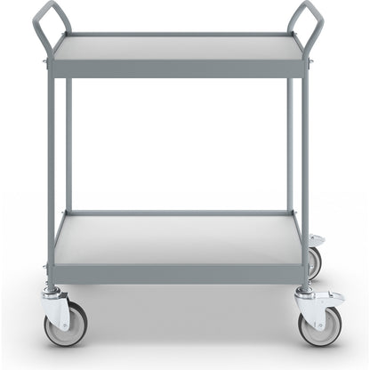 Serving trolley, platform 785 x 545 mm, max. load 150 kg, 2 shelves, 4 swivel castors, 2 with double stops.