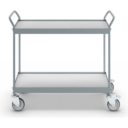 Serving trolley, platform 990 x 545 mm, max. load 150 kg, 2 shelves, 4 swivel castors, 2 with double stops.