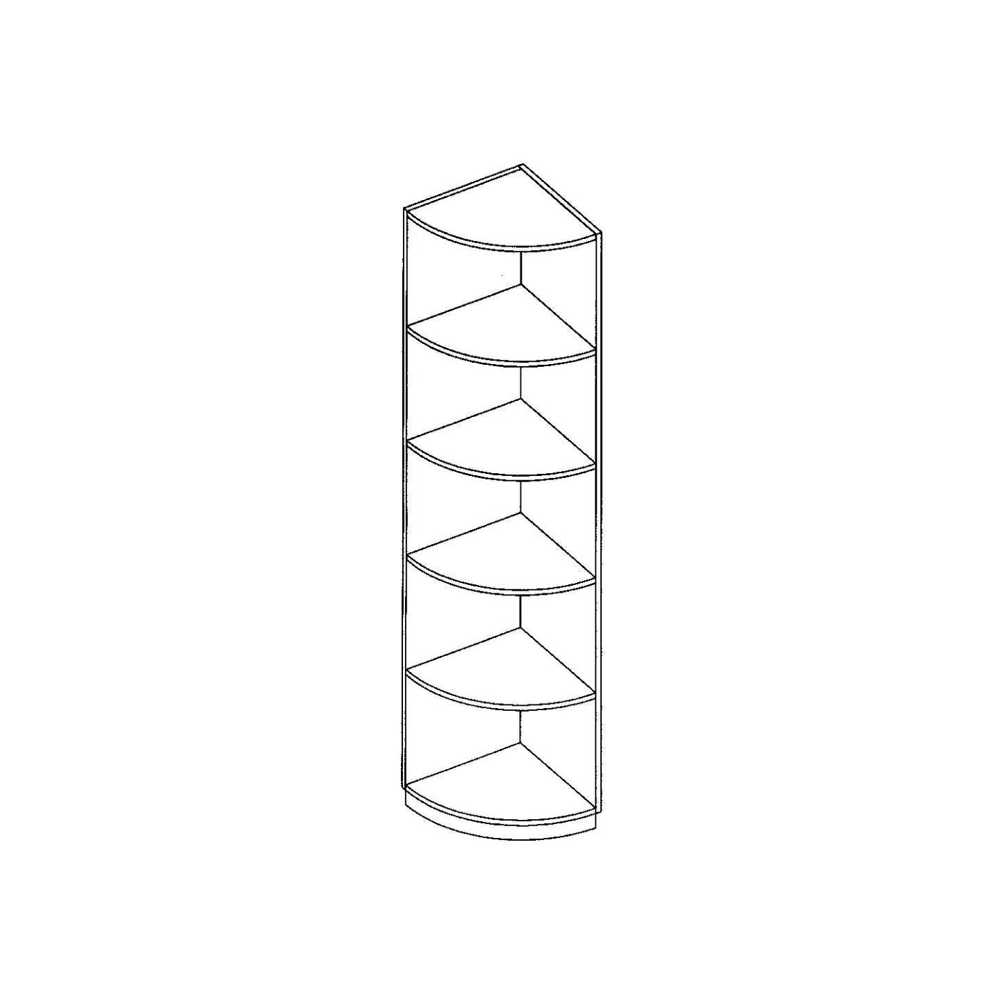 LENA - Quarter circle corner shelf, 4 shelves, 5 file heights, beech finish.