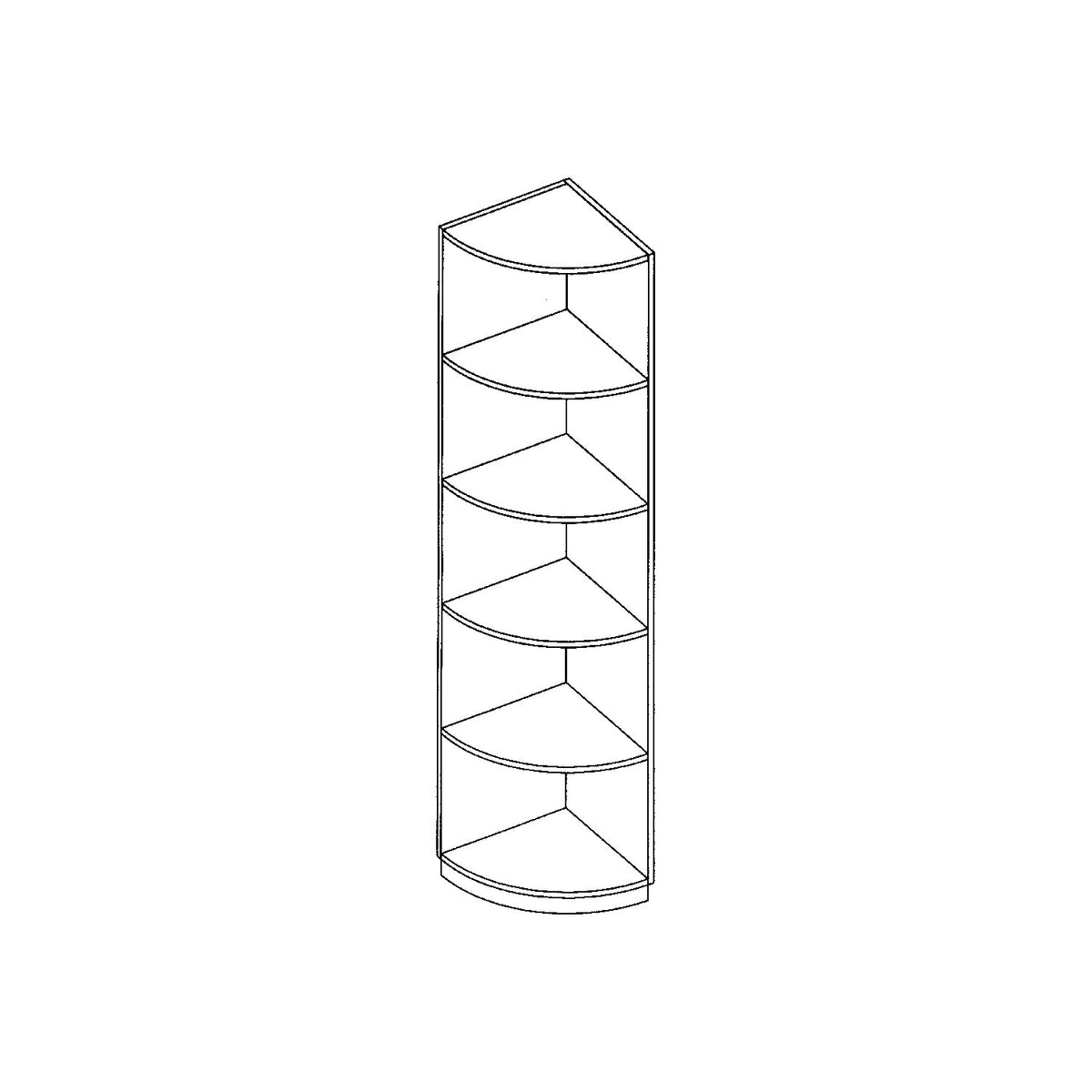 LENA - Quarter circle corner shelf, 4 shelves, 5 file heights, beech finish.