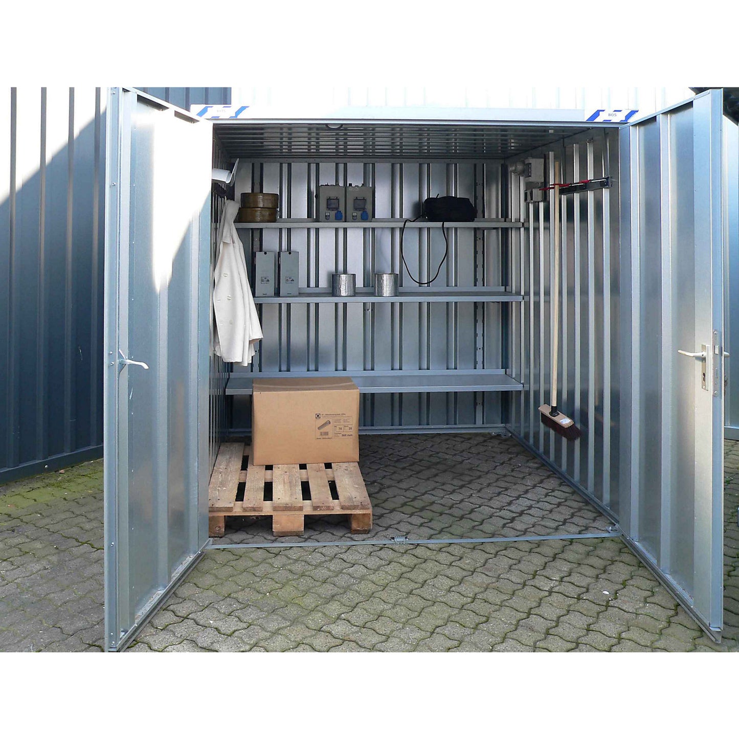 Quick build container, zinc-plated, disassembled, without wooden floor, external WxDxH 2100 x 2100 x 2100 mm.