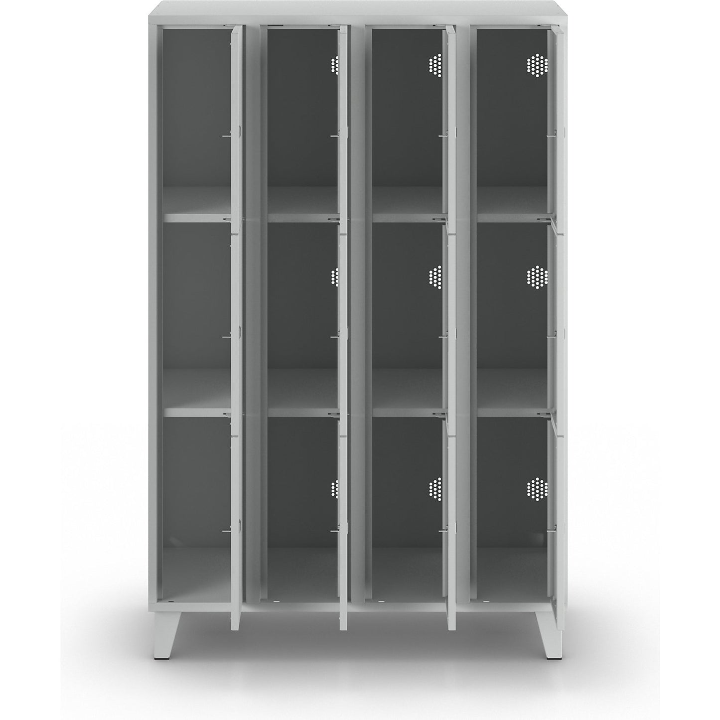 Munich 3-fold compartment locker, 4 compartments, width 1200 mm, light grey.