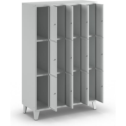 Munich 3-fold compartment locker, 4 compartments, width 1200 mm, light grey.