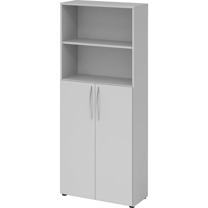 Office cupboard, HxWxD 1880 x 800 x 346 mm, 5 file heights, 2 open, light grey.