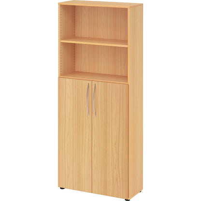 Office cupboard, HxWxD 1880 x 800 x 346 mm, 5 file heights, 2 open, beech finish.