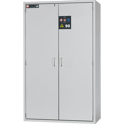 Fire resistant hazardous goods storage cupboard, type 90, 2 doors, external HxWxD 1968 x 1200 x 615 mm, grey, powder-coated.