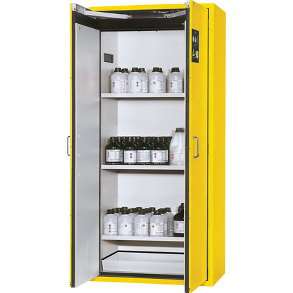 Fire resistant hazardous goods storage cupboard, type 90, 2 doors, external HxWxD 1968 x 900 x 615 mm, yellow, powder-coated.