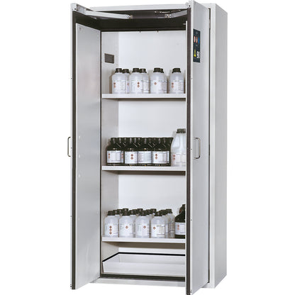 Fire resistant hazardous goods storage cupboard, type 90, 2 doors, external HxWxD 1968 x 900 x 615 mm, grey, powder-coated.