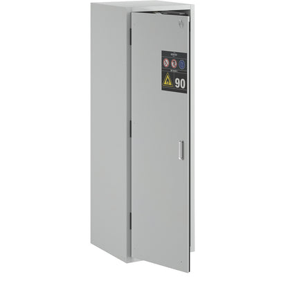 Fire resistant hazardous goods storage cupboard, type 90, 1 door, external HxWxD 1968 x 600 x 615 mm, grey, powder-coated.