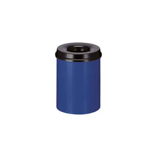 Safety waste paper bin, steel, self-extinguishing, capacity 15 l, HxØ 360 x 255 mm, body blue / extinguishing lid black.