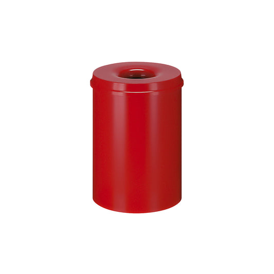 Safety waste paper bin, steel, self-extinguishing, capacity 30 l, HxØ 470 x 335 mm, body red / extinguishing lid red.