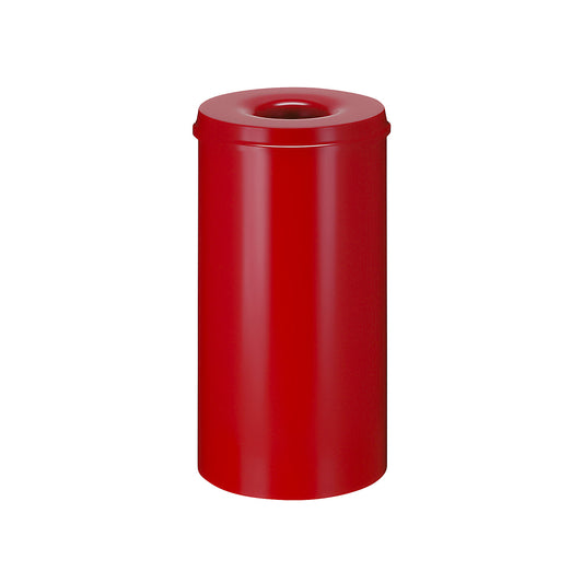 Safety waste paper bin, steel, self-extinguishing, capacity 50 l, HxØ 625 x 335 mm, body red / extinguishing lid red.