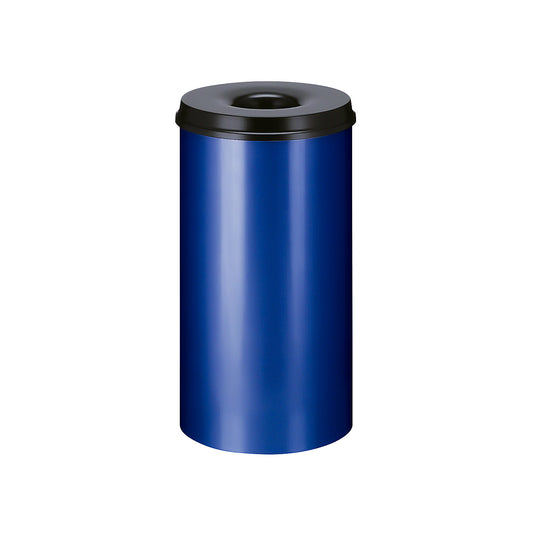 Safety waste paper bin, steel, self-extinguishing, capacity 50 l, HxØ 625 x 335 mm, body blue / extinguishing lid black.