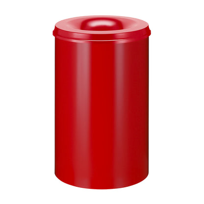 Safety paper bin, steel, flame retardant, capacity 110 l, HxØ 720 x 470 mm, body red / extinguishing lid red.