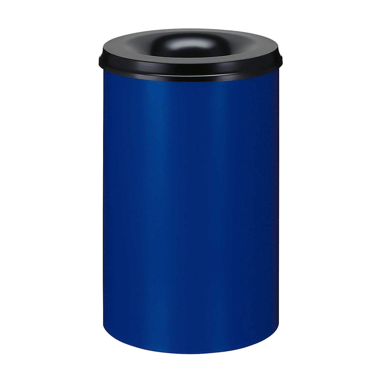Safety paper bin, steel, flame retardant, capacity 110 l, HxØ 720 x 470 mm, body blue / extinguishing lid black.