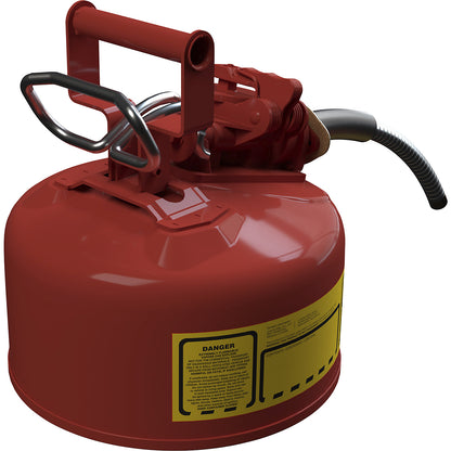 Safety container with flexible metal spout, capacity 4 l, zinc plated and painted.