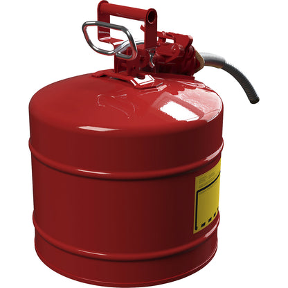 Safety container with flexible metal spout, capacity 19 l, zinc plated and painted.