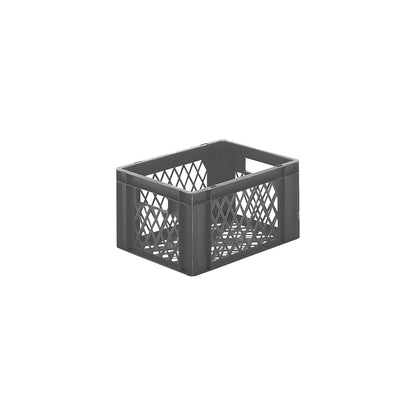 Euro stacking container, perforated walls and base, LxWxH 400 x 300 x 210 mm, grey, pack of 5.