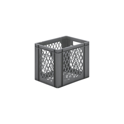 Euro stacking container, perforated walls and base, LxWxH 400 x 300 x 320 mm, grey, pack of 5.