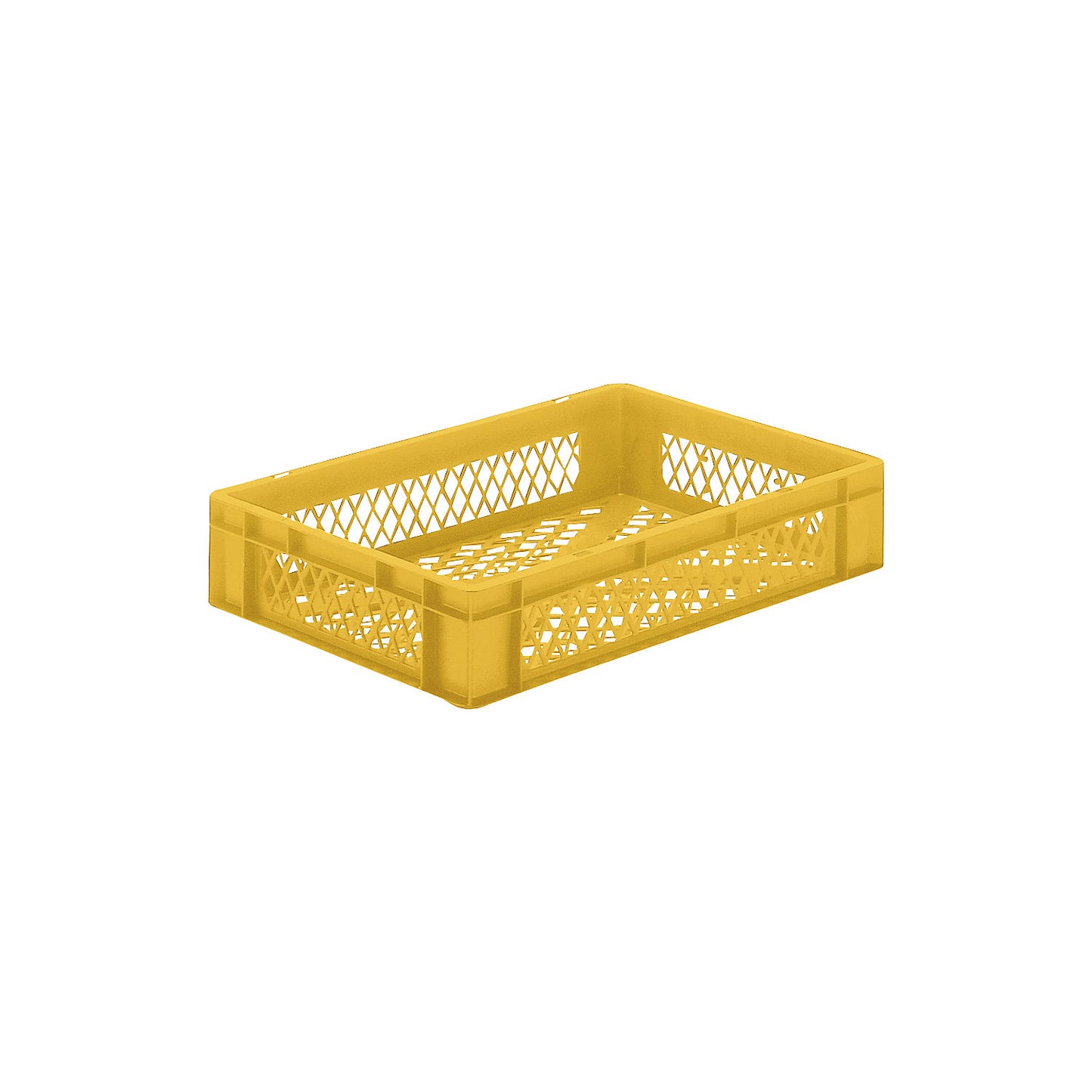 Euro stacking container, perforated walls and base, LxWxH 600 x 400 x 120 mm, yellow, pack of 5.