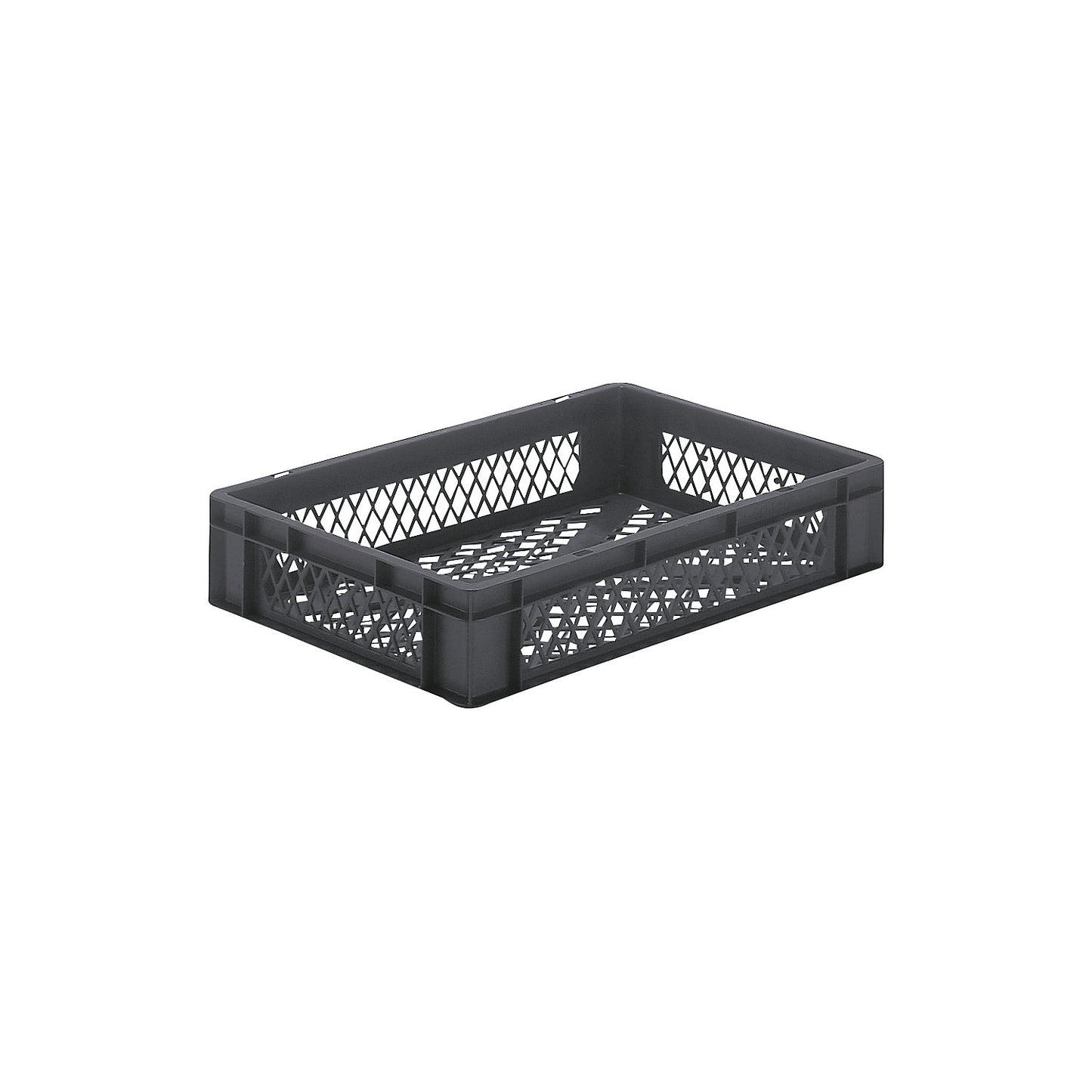 Euro stacking container, perforated walls and base, LxWxH 600 x 400 x 120 mm, grey, pack of 5.