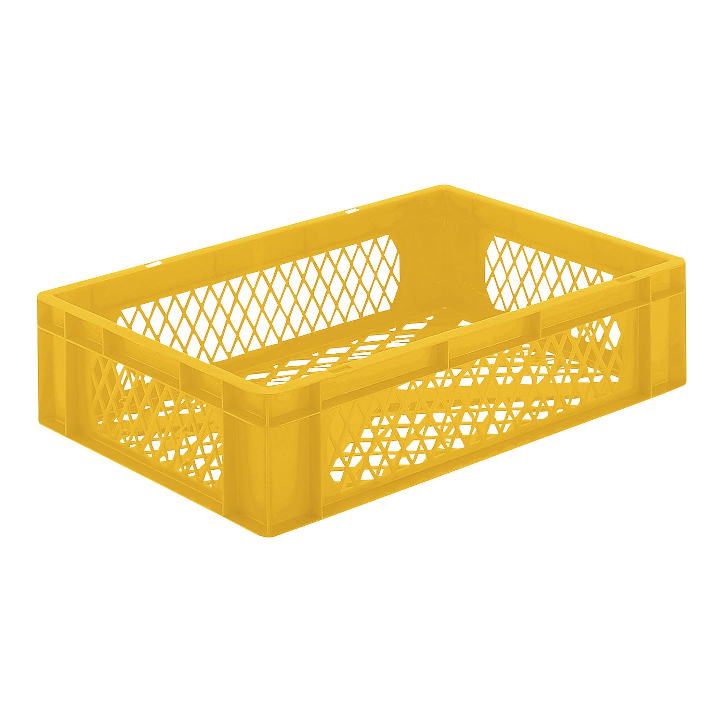 Euro stacking container, perforated walls and base, LxWxH 600 x 400 x 145 mm, yellow, pack of 5.