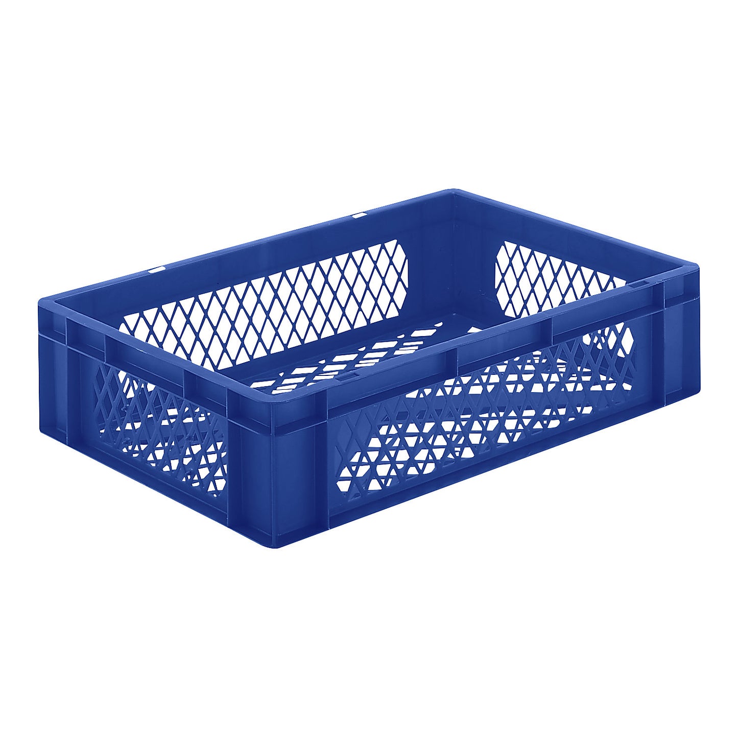 Euro stacking container, perforated walls and base, LxWxH 600 x 400 x 145 mm, blue, pack of 5.