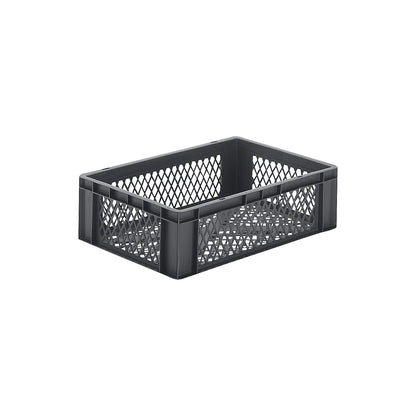 Euro stacking container, perforated walls and base, LxWxH 600 x 400 x 175 mm, grey, pack of 5.