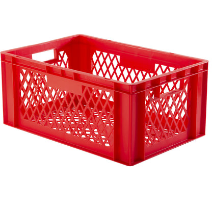 Euro stacking container, perforated walls and base, LxWxH 600 x 400 x 270 mm, red, pack of 5.