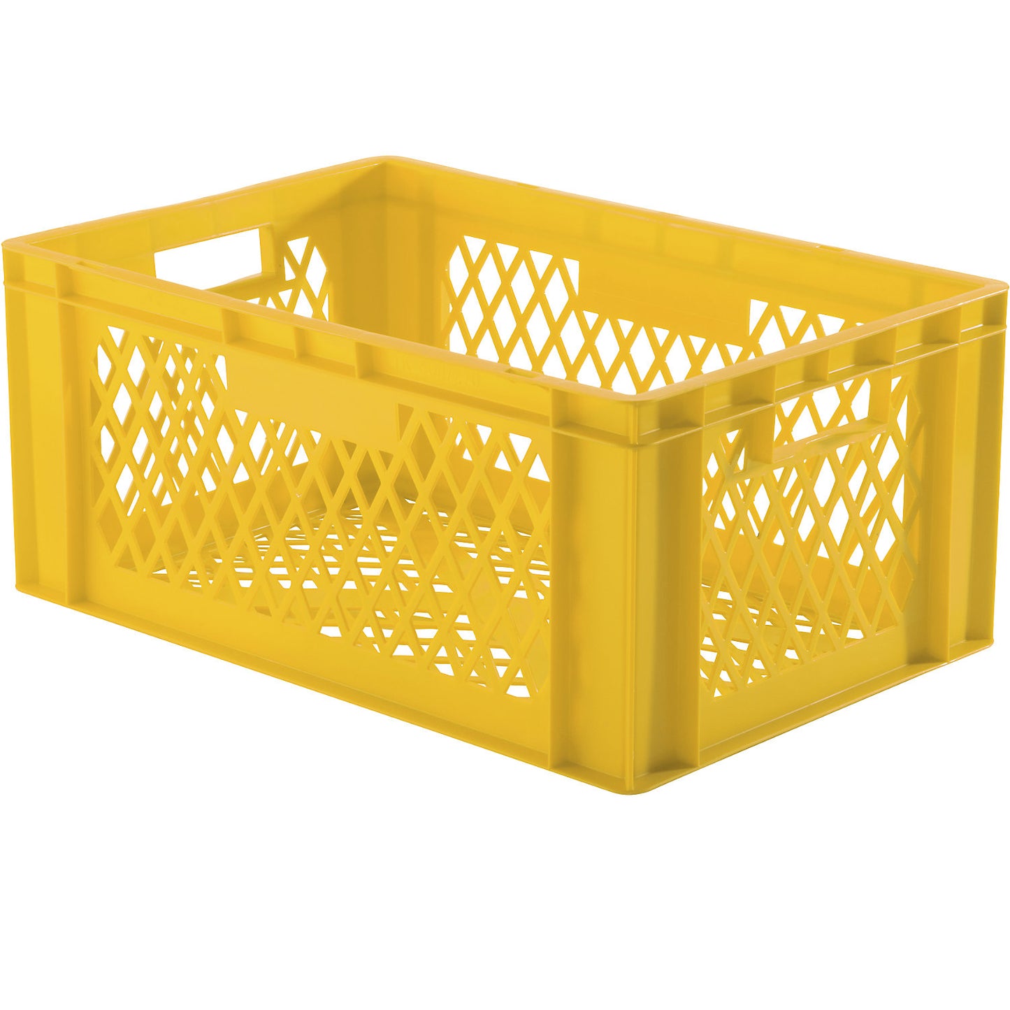 Euro stacking container, perforated walls and base, LxWxH 600 x 400 x 270 mm, yellow, pack of 5.
