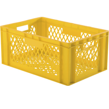 Euro stacking container, perforated walls and base, LxWxH 600 x 400 x 270 mm, yellow, pack of 5.