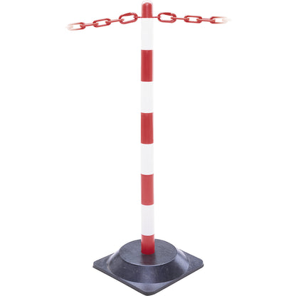 Chain stand set, 6 posts, square hard rubber foot, 10 m chain, red / white.